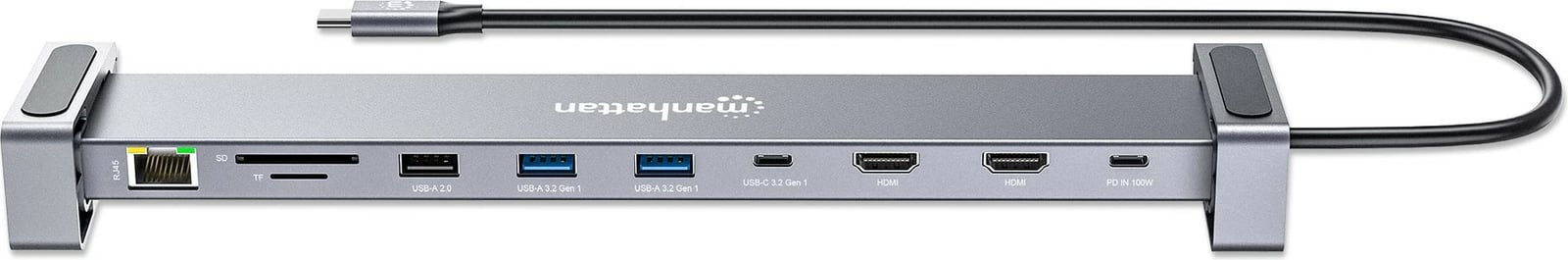 Docking station MANHATTAN 10-in-1 4K USB-C PD, 2xHDMI, gri