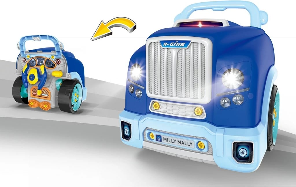 Lodër edukative mekaniku, Milly Mally N-GINE, set 56 pjesë, efekte dritë e zë, STEM 3+, blu