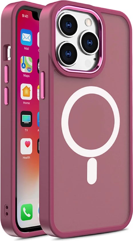 Mbështjellës Hurtel Color Matte Case për iPhone 15 Plus me MagSafe, Burgundy