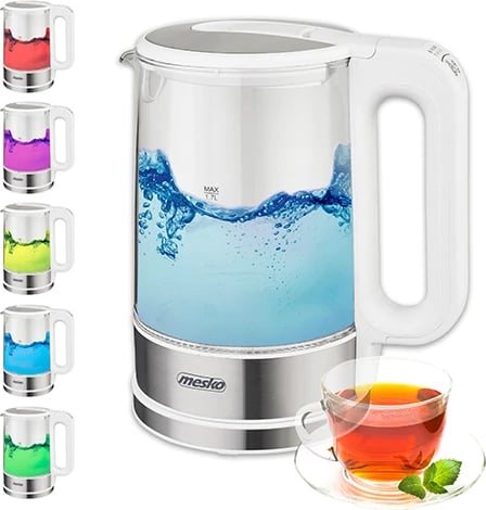 Çajnik elektrik qelqi, Mesko, MS1301, 1.7 L, kontroll temperature, LED, i bardhë