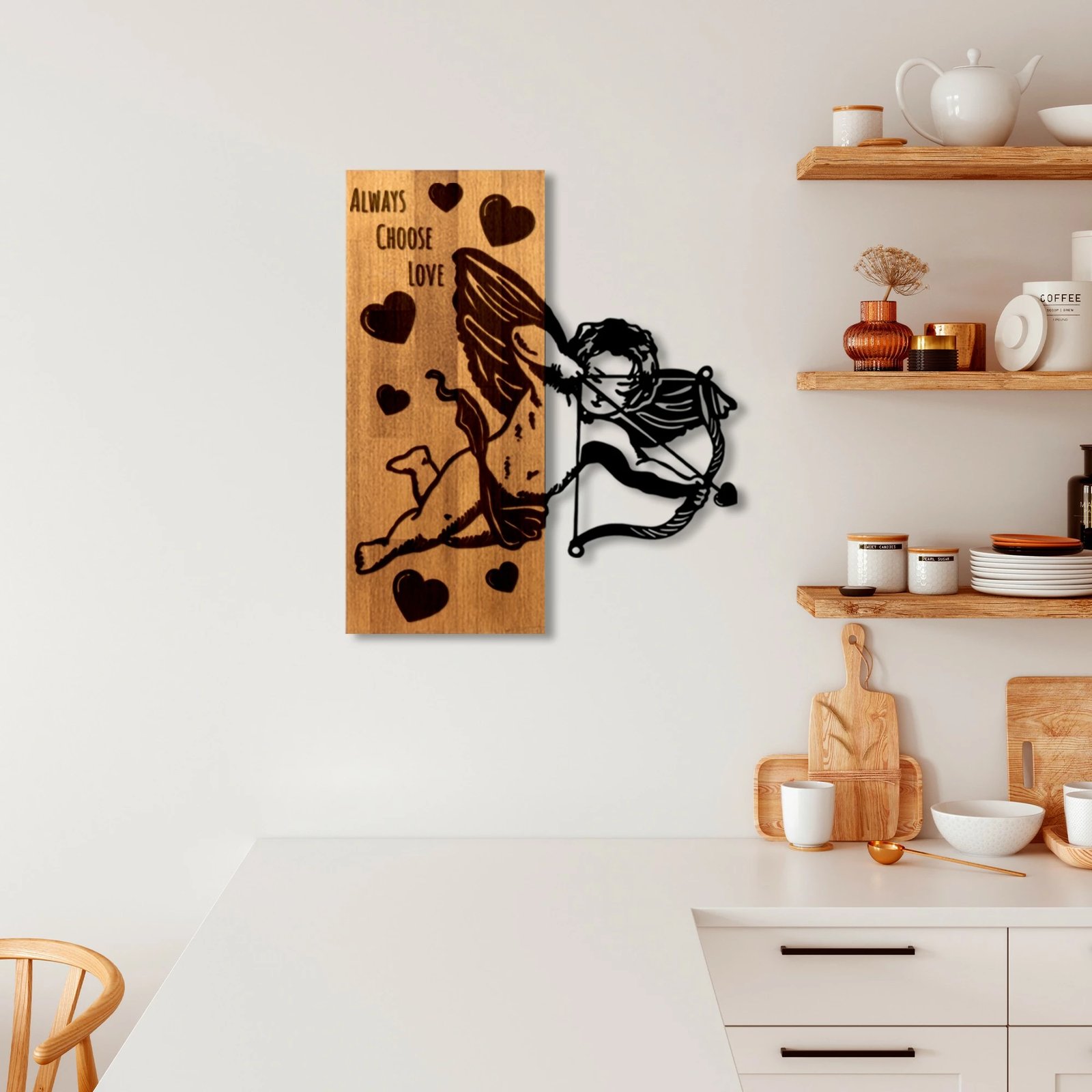 Aksesor dekorativ për mur, dru arre dhe metal, Wallity Eros 01