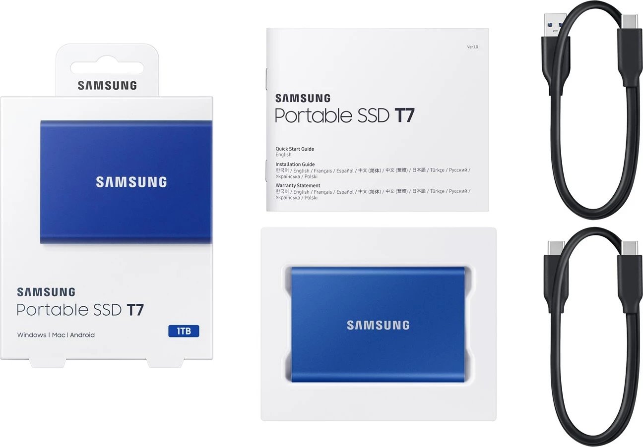 SSD i jashtëm Samsung T7, 1 TB, USB Type-C, Kaltër