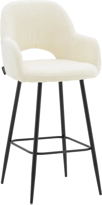 Karrige për bar Renish, pëlhurë teddy ivary, këmbë metalike të zeza, 51x57x114cm