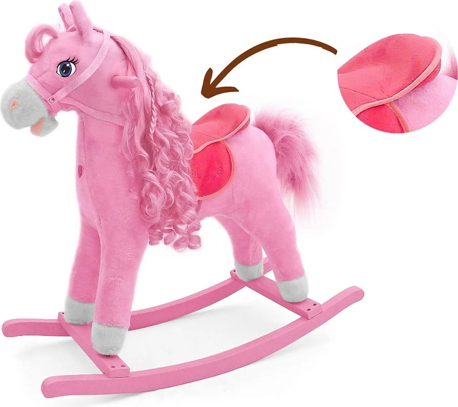 Kalë lëkundës, Milly Mally, Princess, me melodi dhe lëvizje bishti/goje, pelush, deri 30 kg, 18+ muaj, rozë