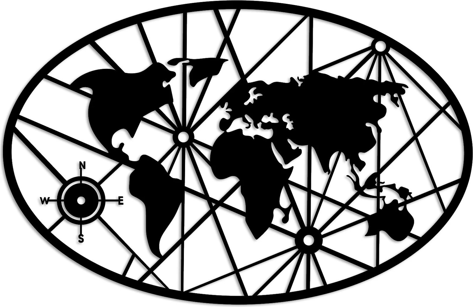 Aksesor dekorativ metalik për mur, hartë bote, Wallity, 40x62cm