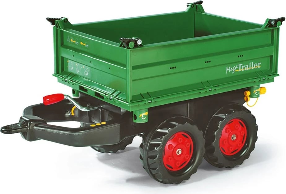 rimorkio lodër dy-akshe për traktor me pedale, Rolly Toys Mega Trailer, mekanizëm shfryrje/tipping, 88x47x45 cm, jeshile
