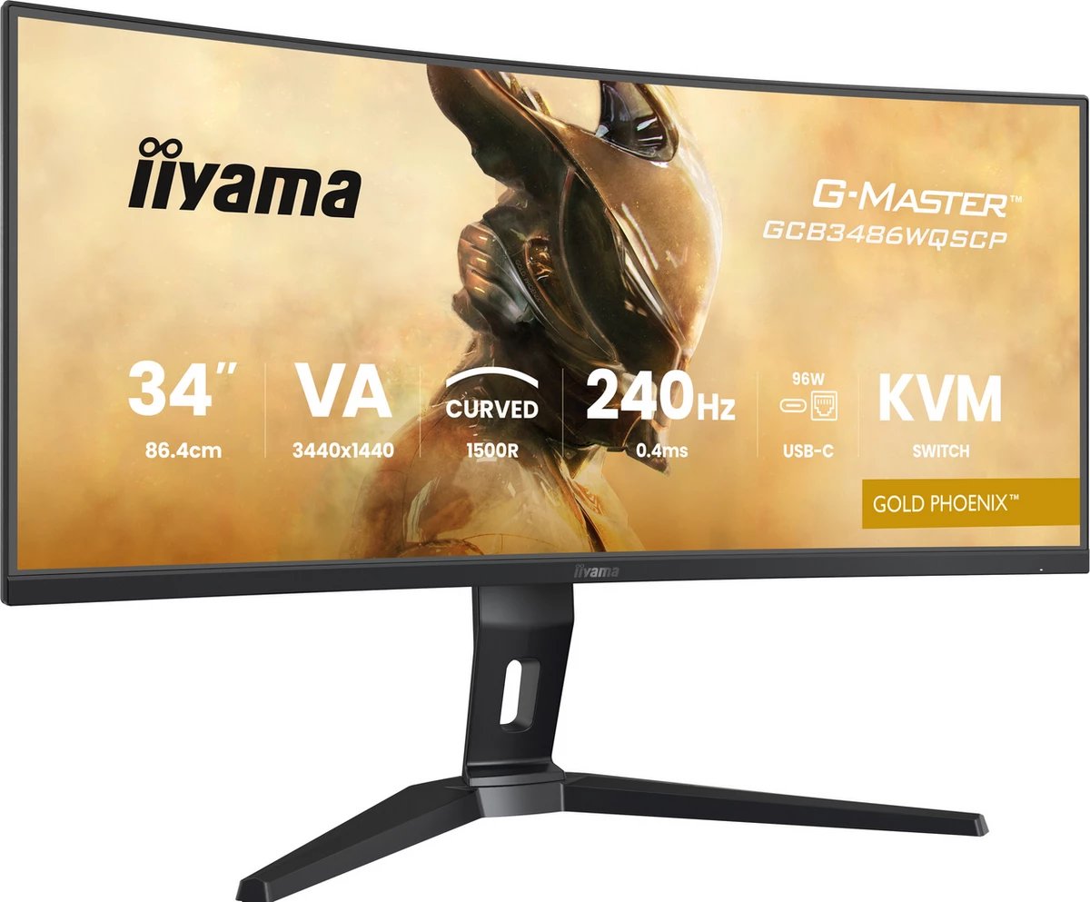 Monitor gaming, IIYAMA G-Master GCB3486WQSCP-B1, 34 inch 3440x1440 UWQHD, 240Hz, VA, i lakuar 1500R, USB-C 96W, KVM, e zezë