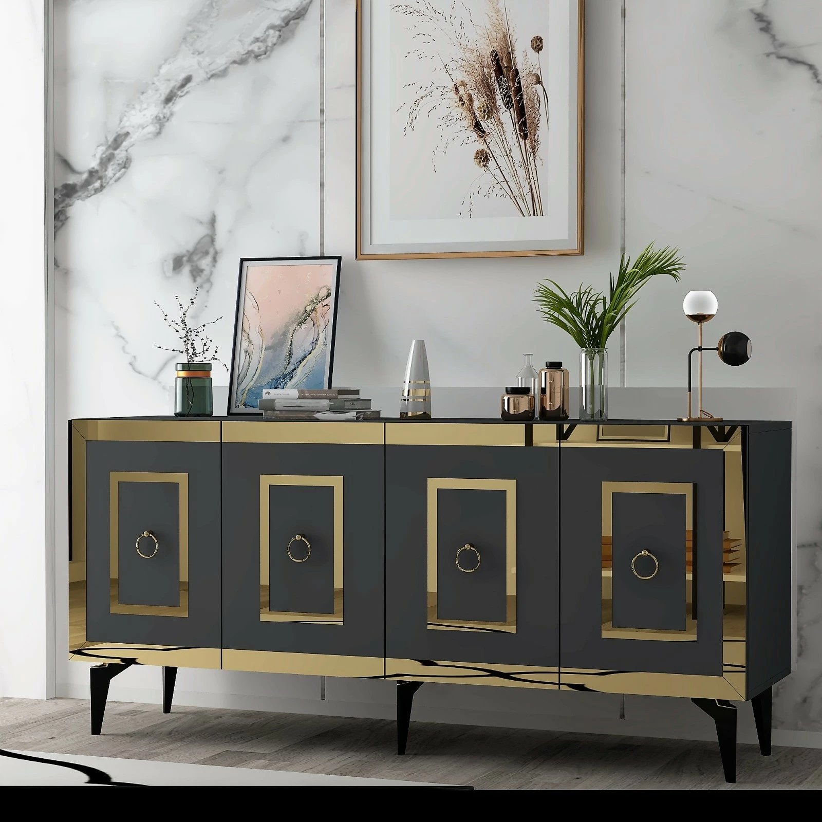 Konsolë Hanah Home, Karya, anthracite, gold