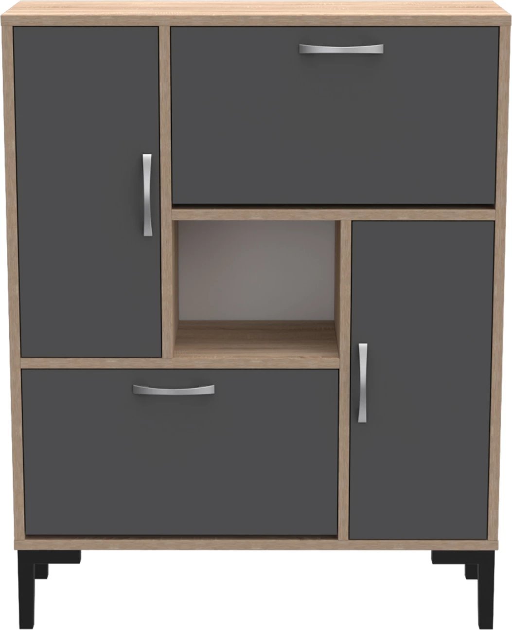 Dollap këpucësh MEDY FH18187.01 melaminë ngjyrë antracit & sonama-këmbë të zeza 86,5x30x109H cm