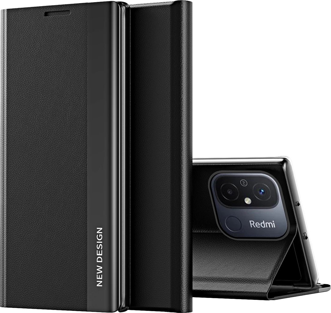 Mbështjellës Hurtel Sleep Case Pro për Xiaomi Redmi Note 12 Pro+, me kapak dhe mbajtëse, zi