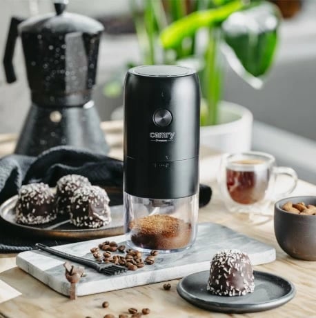 Mulli kafeje pa tela, Camry CR 4302, 25 W, kapacitet 25 g, rikarikues USB-C, gurë qeramike, i zi