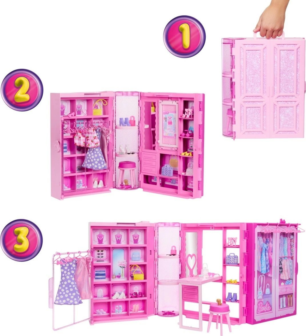 Set lodrash Barbie Dream Closet 3.0 me kukull, rroba dhe aksesorë, rozë