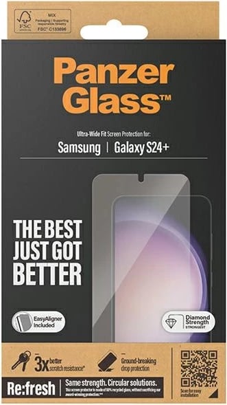 Mbrojtës ekrani PanzerGlass Ultra-Wide Fit për Samsung Galaxy S24+, xham i temperuar, me aplikator