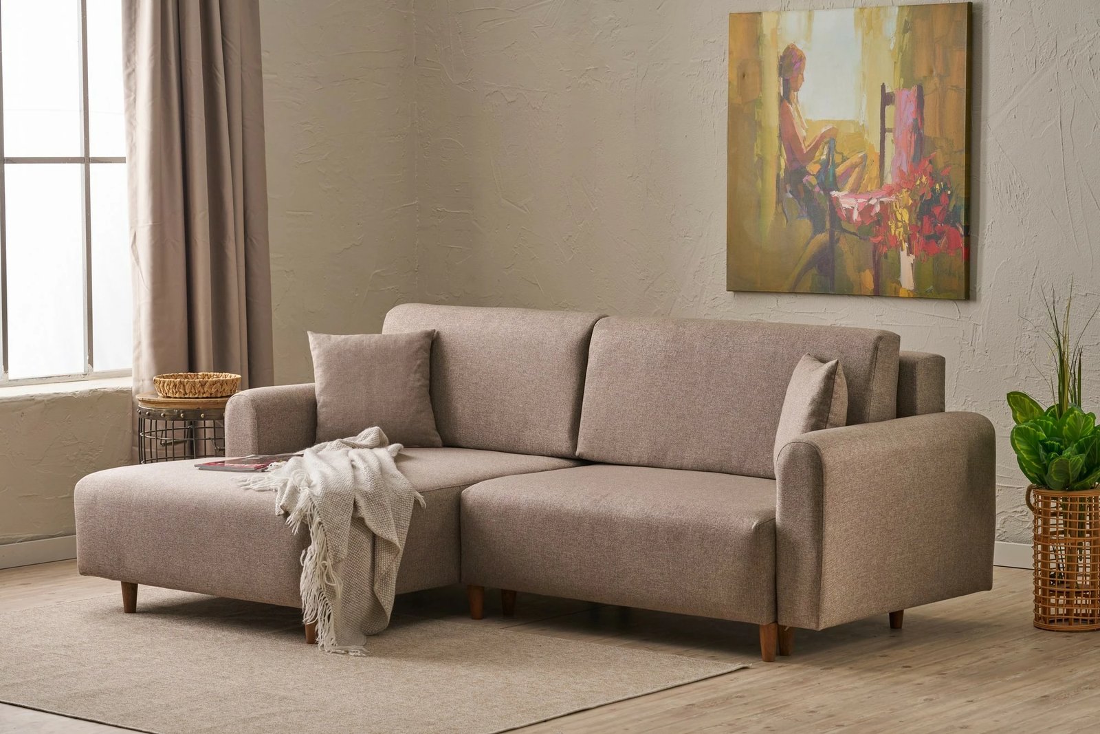 Kënd-sofë krevati Atelier del Sofa, kënd majtas, ngjyrë kafe