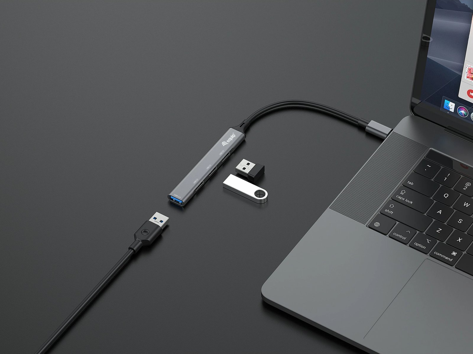 USB hub 4 porte Equip, USB 3.0/2.0, Type-C, alumini, zi/gri
