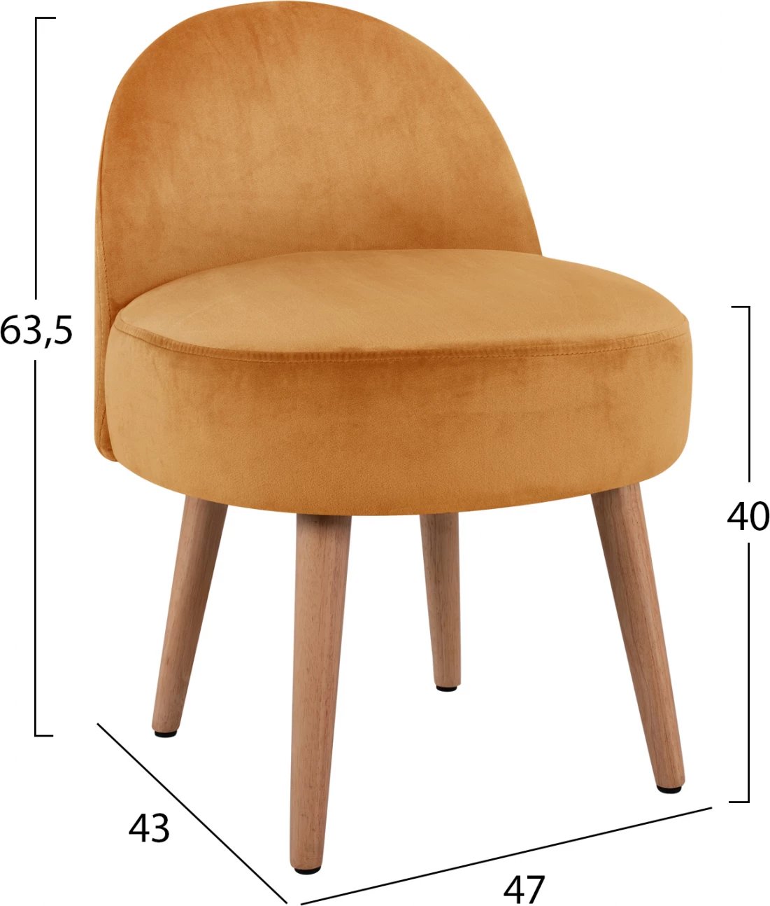 Karrige për bar me kadife, ngjyrë ari, Yasmine, FH8395.09, 47x43x63.5 cm