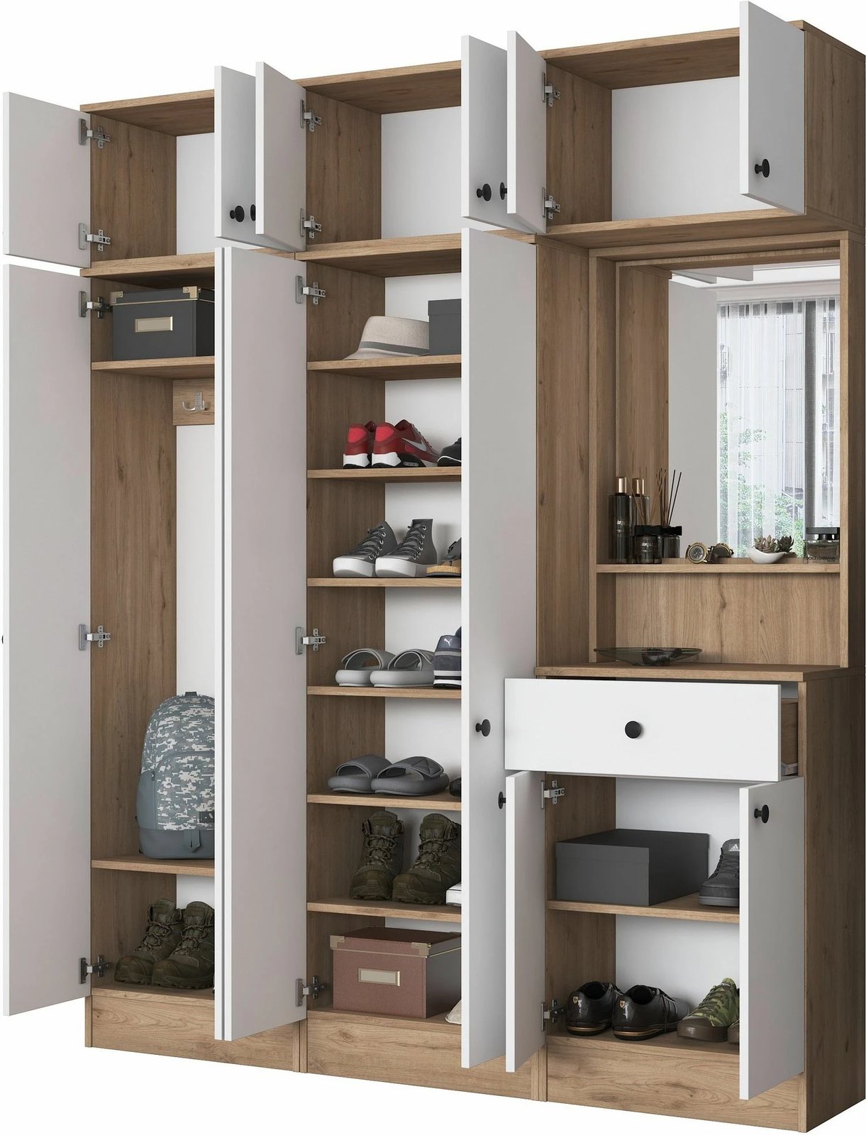 Stendë korridori Skye Decor, ngjyrë arrë dhe e bardhë, me pasqyrë, EA142 - 3451