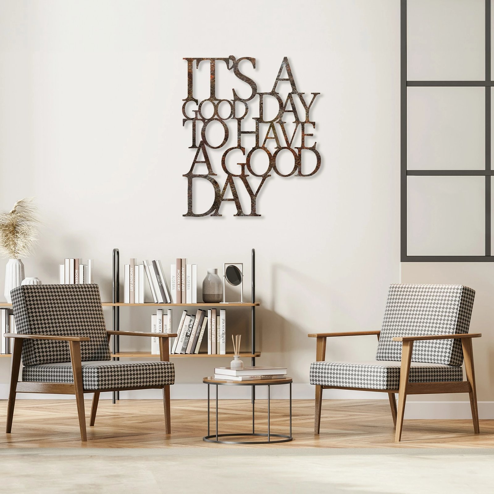 Aksesor dekorativ metalik për mur Wallity, ngjyrë antike, Have a Good Day