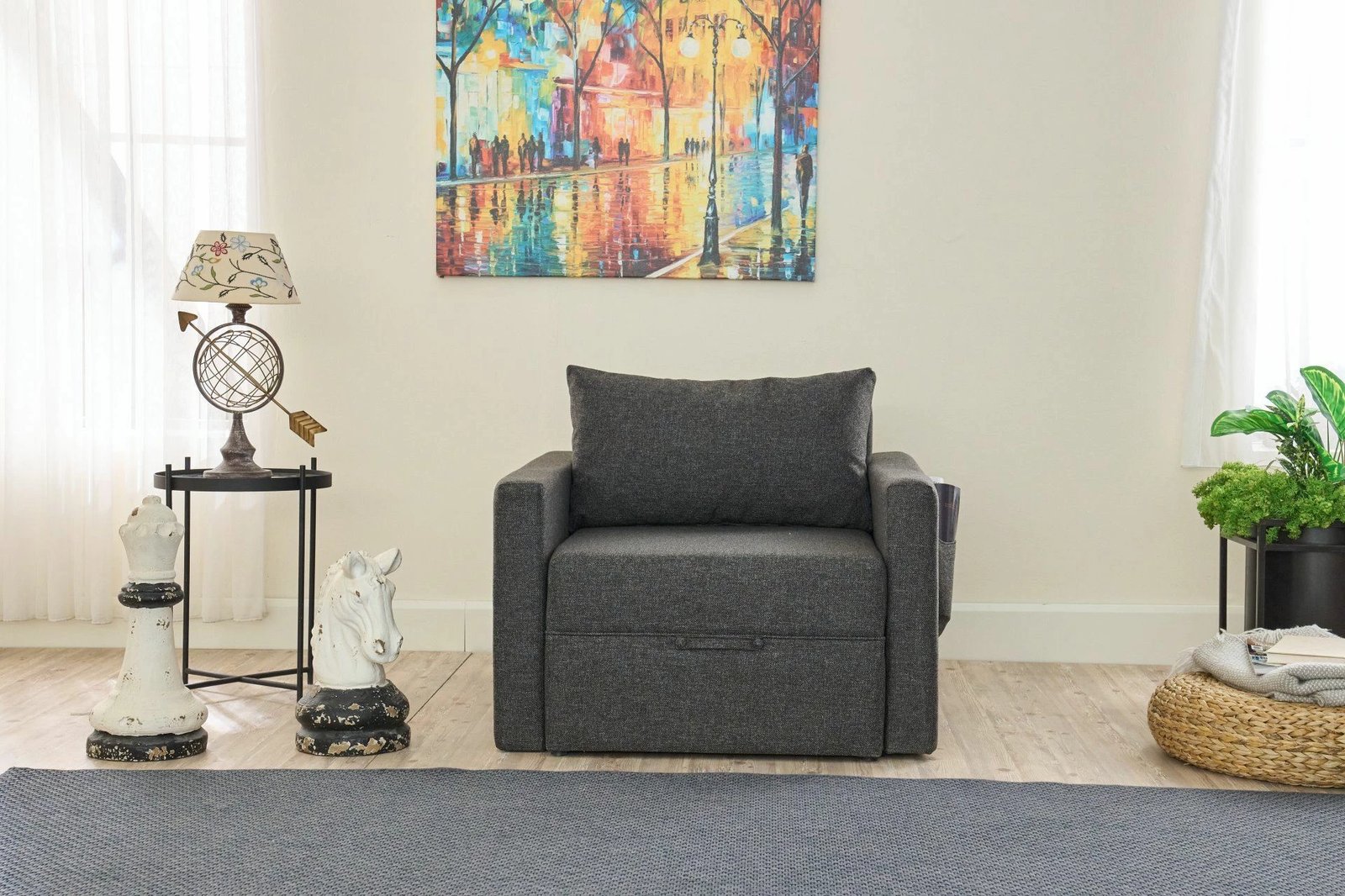 Krevati-karrige një vendi, ngjyrë antracit, Atelier del Sofa, Saros