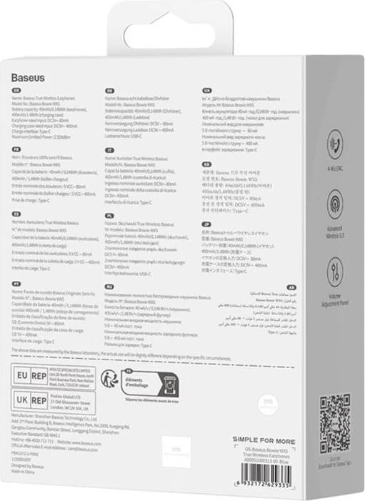 Kufje TWS, Baseus, Bowie WX5, Bluetooth 5.3, ANC, 6.5h/30h, USB-C, blu