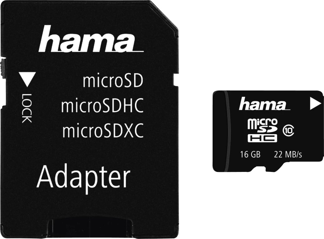 Hama microSDHC 16GB Class 10 22 MB / s + adapter, 108088