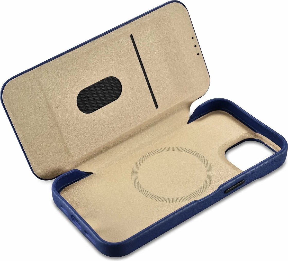 Mbështjellës iCarer CE Premium lëkurë, për iPhone 14 Plus, MagSafe, Kaltër