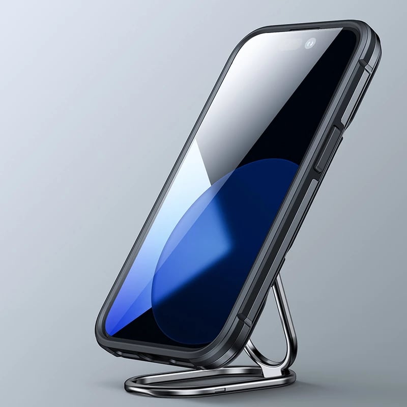 Mbështjellës Joyroom Dual Hinge për iPhone 14 Pro, me mbajtëse dhe unazë, i zi