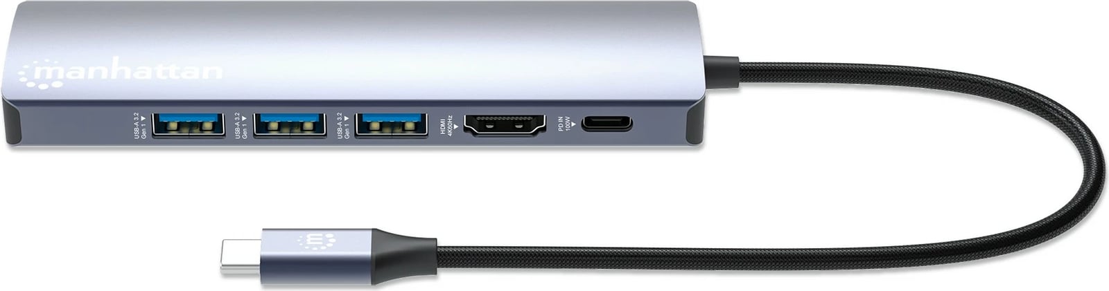 Docking station MANHATTAN 6-në-1 USB-C, 4K HDMI, 3x USB 5Gb/s, gri