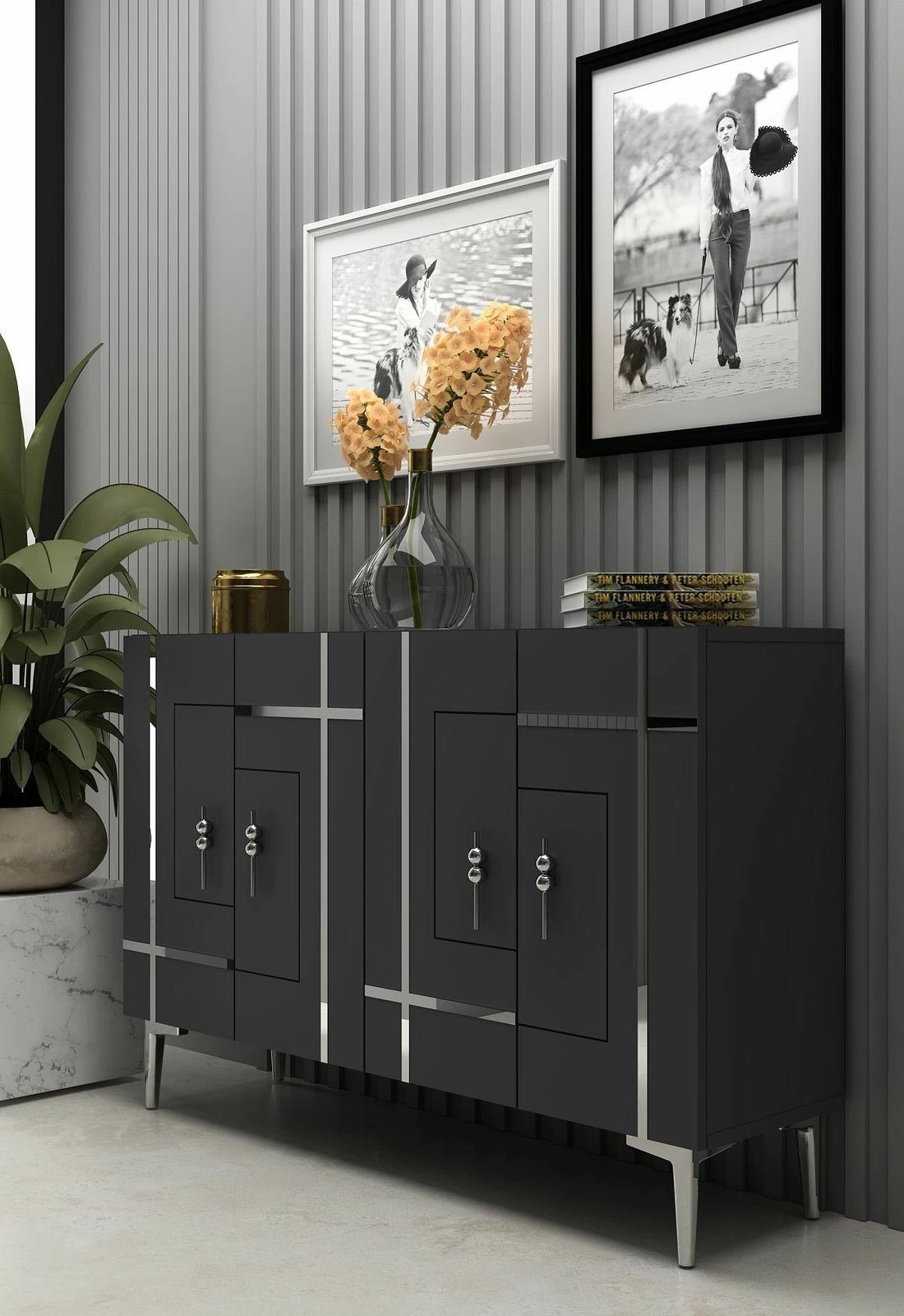 Konsol Skye Decor, ngjyrë antracit, argjend