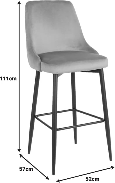 Karrige për bar Zedna, kadife e verdhë, këmbë metalike të zeza, 52x57x111cm