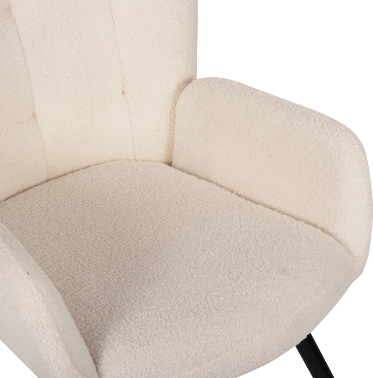 Fotel CRAWLEY me tabure, stof boucle i bardhë, këmbë metalike të zeza, FH8918.25, 70x74x105cm