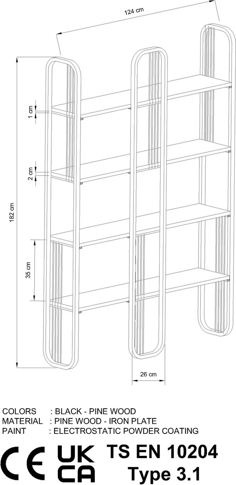 Raft librash Hanah Home, ngjyrë e zezë, Sierra