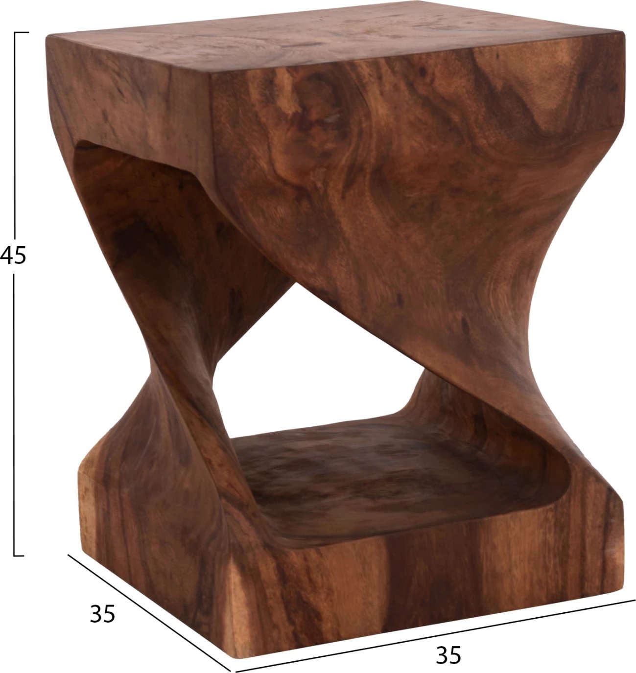 Karrige për bar GEBO, dru suar, ngjyrë natyrale e errët, katrore, 35x35x45cm