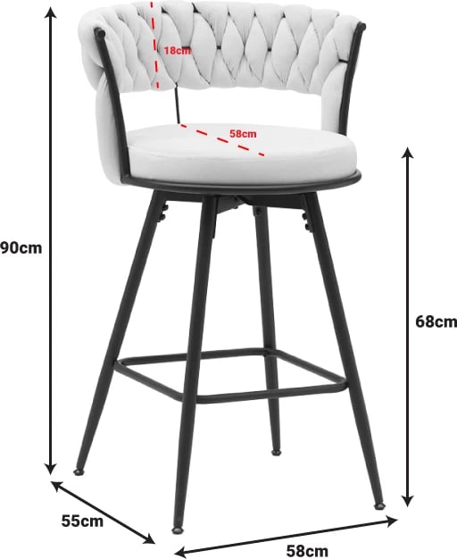 Karrige për bar Erosa, kadife bezhë, këmbë metali të zeza, 58x55x90cm