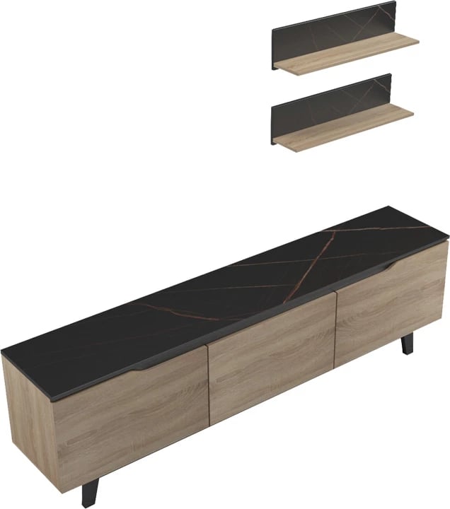 Set Kasia për dhomë dite, ngjyrë mermeri të zi-sonoma, 180x35x48.5cm