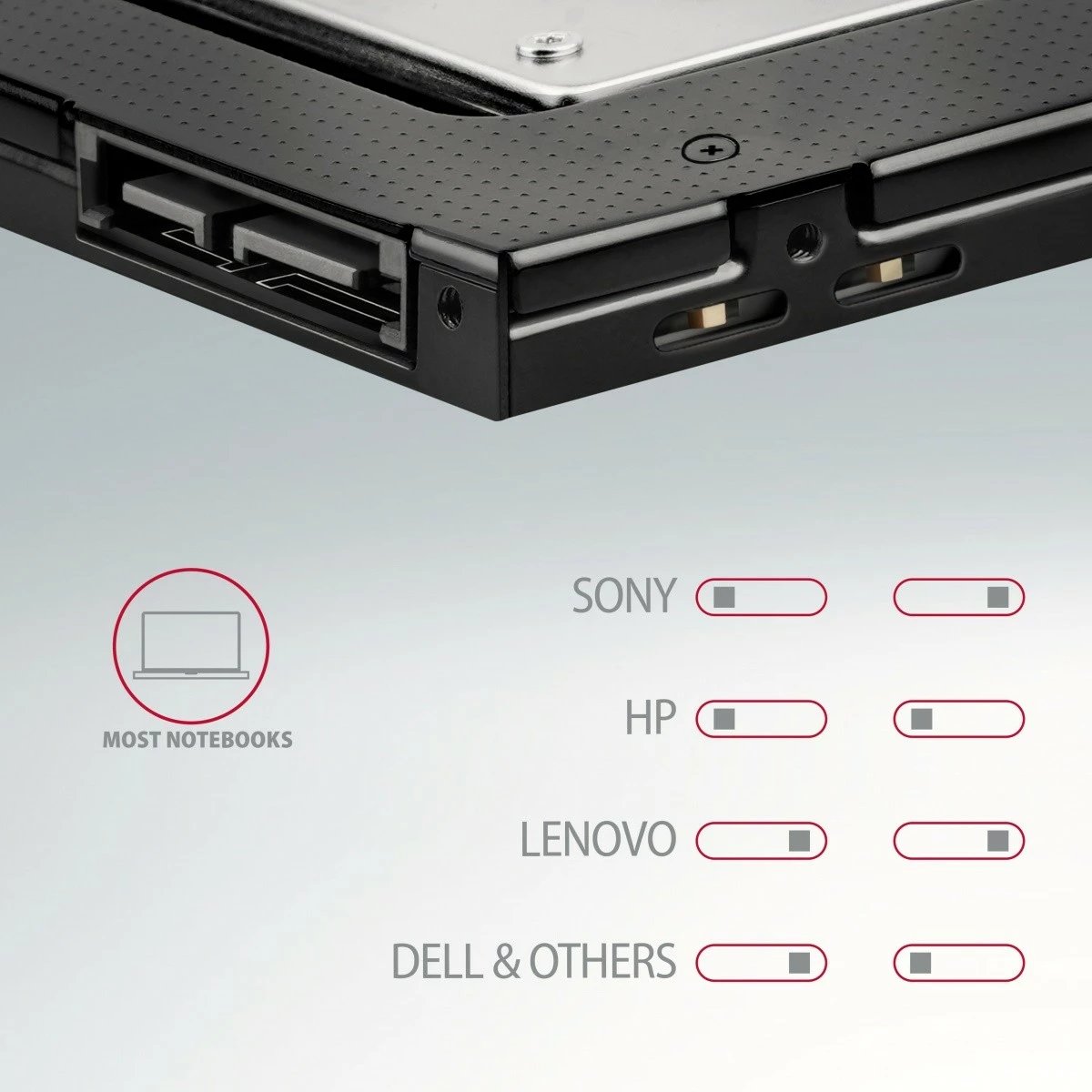 Kasë AXAGON RSS-CD09 për SSD/HDD 2.5", për slot DVD 9.5mm, Alumini, E zezë