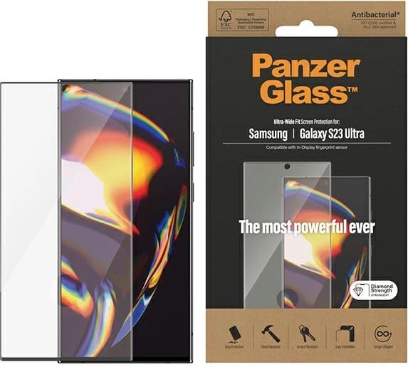Mbrojtës ekrani PanzerGlass Ultra-Wide Fit për Samsung Galaxy S23 Ultra, xham i temperuar