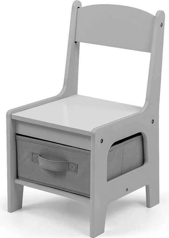 Set mobiljesh për fëmijë Milly Mally Sven tavolinë + 2 karrige me kapak i dyanshëm, dërrasë me shkumës, hapësira ruajtjeje, MDF, gri