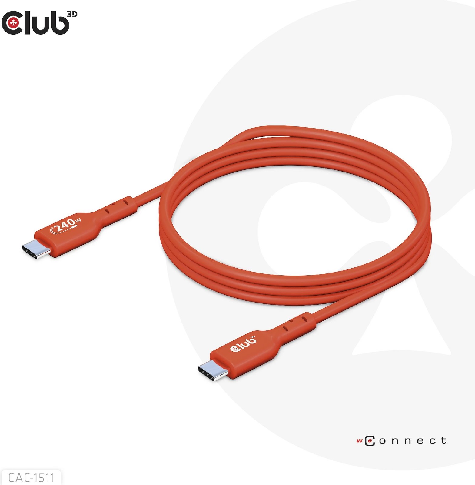 Kabllo USB-C Club3D 4m, 240W, 480Mb/s, e kuqe