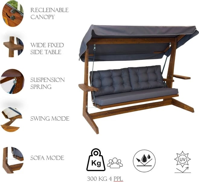 Karrige lëkundëse treshe për kopsht, ngjyrë antracit, Skye Decor, Viva 2400