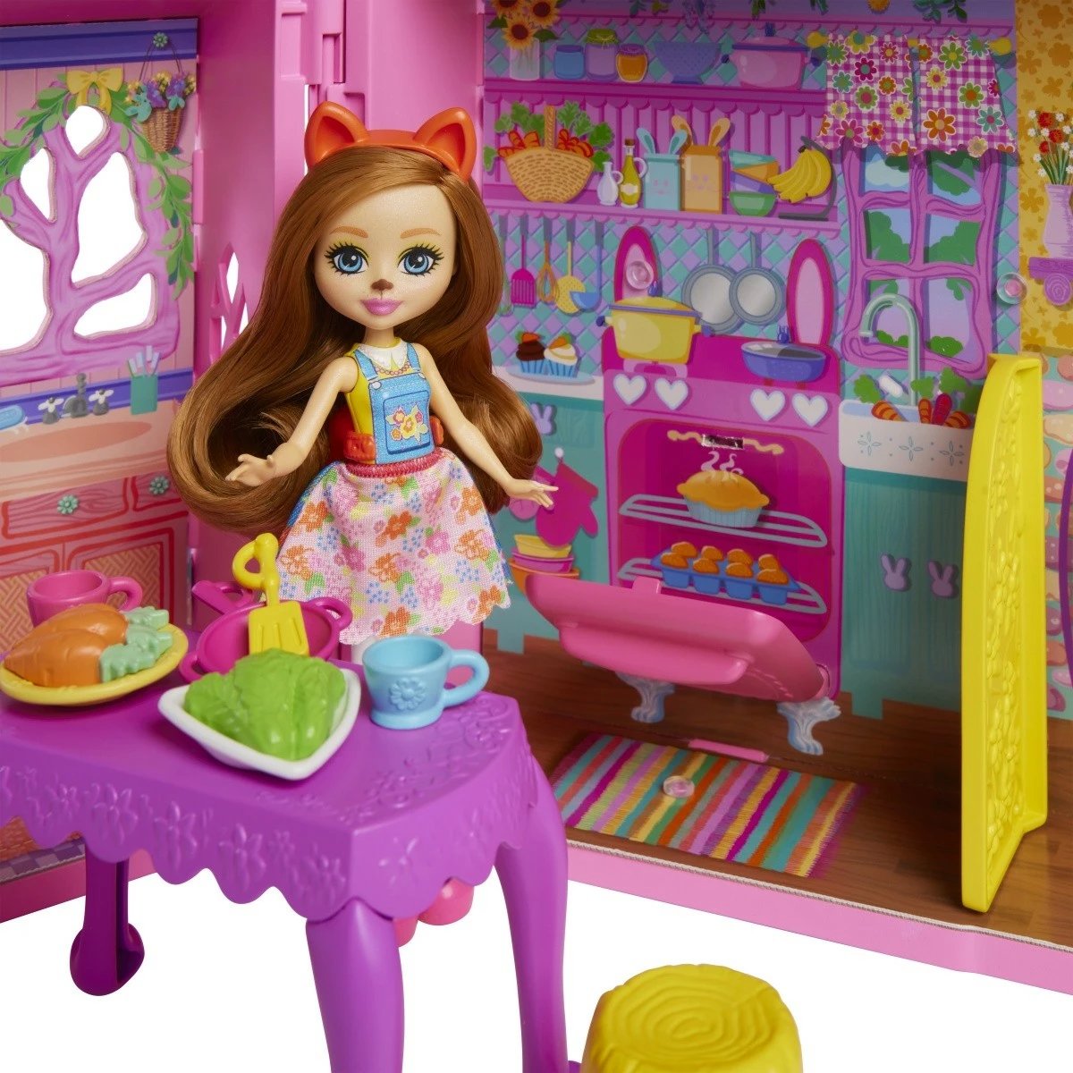 Set lodër shtëpi Enchantimals Mattel HXL53 me mobilje dhe aksesorë, shumëngjyrësh