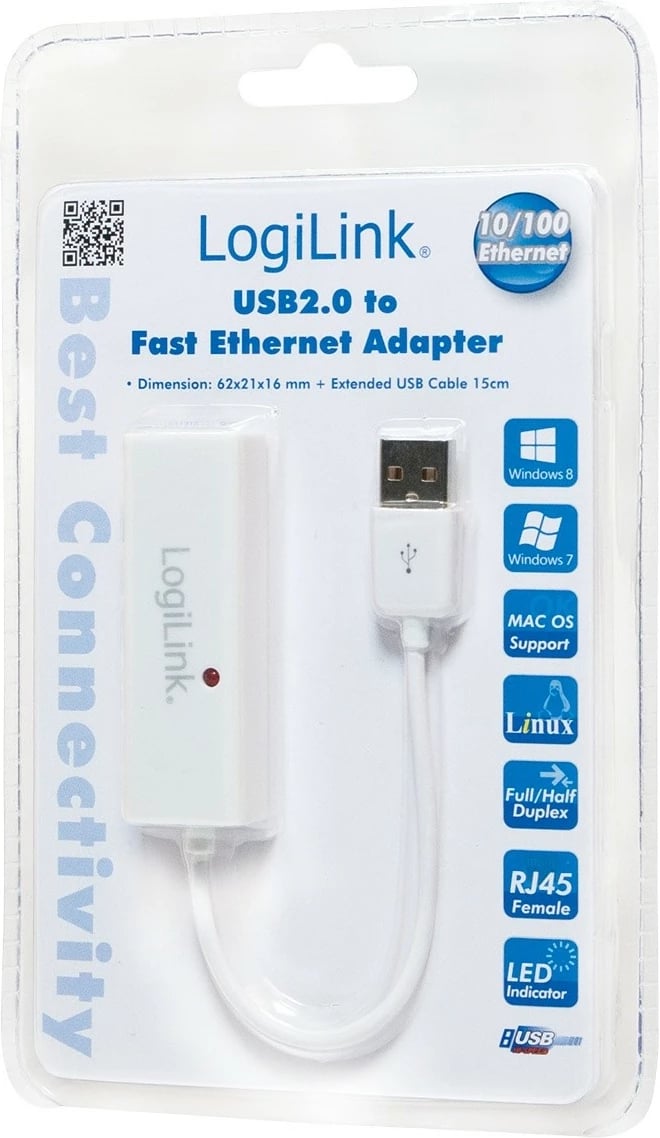 Adapter USB në RJ45 Fast Ethernet LogiLink UA0144B, i bardhë