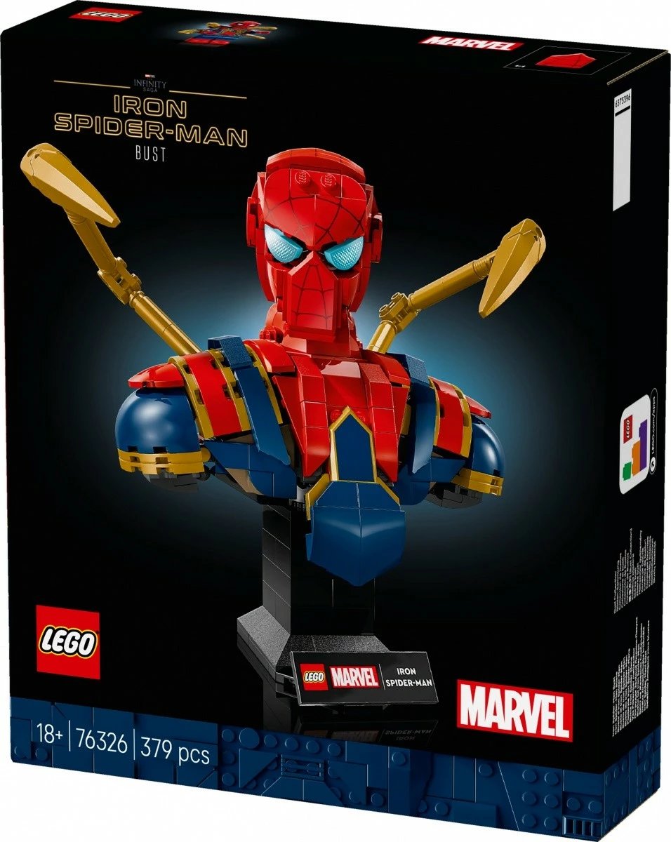 Set ndërtimi LEGO Marvel Iron Spider-Man Bust 76326, 379 pjesë, për të rritur