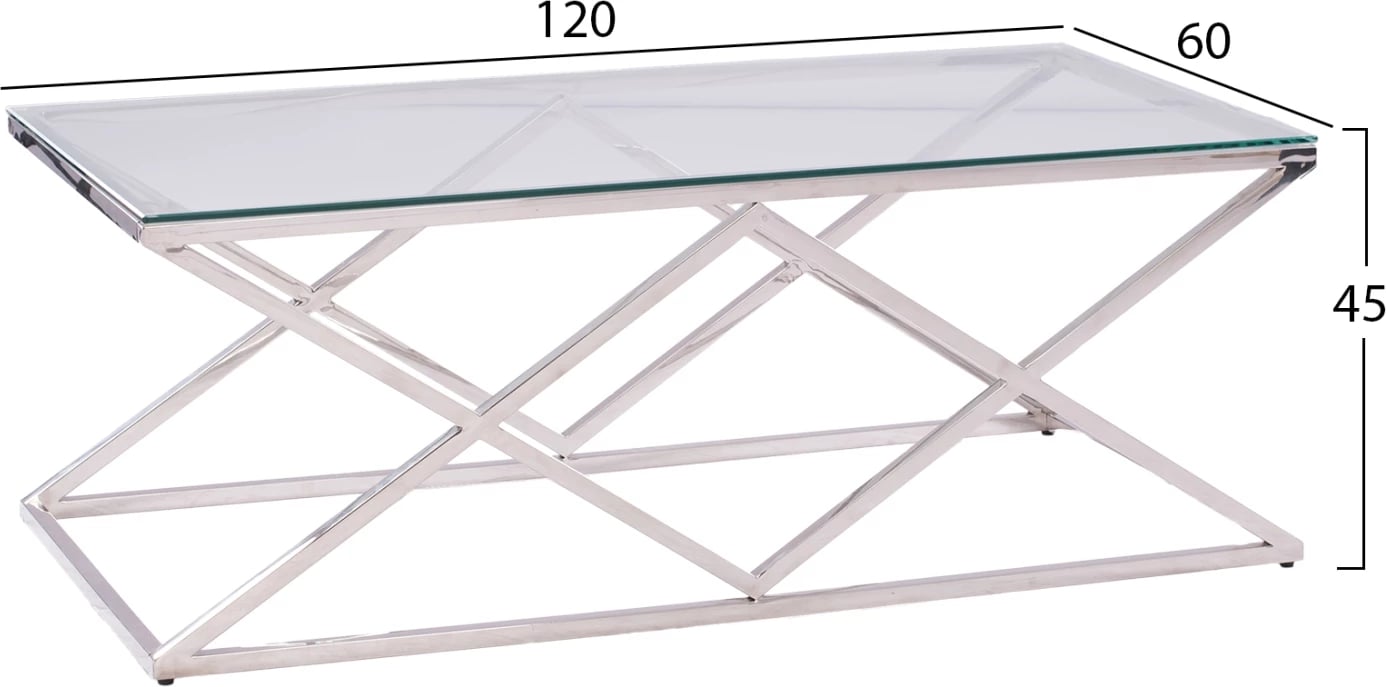 Tavolinë kafeje HOLLAND FH8624.01 me xham dhe bazë kromi 120x60x45 cm