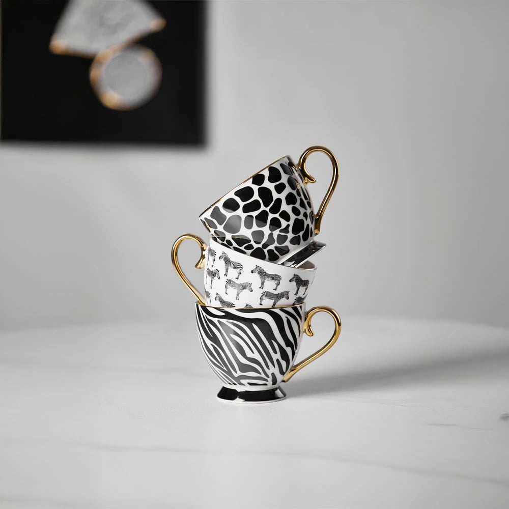 Filxhan Safari, ngjyrë e bardhë, e zezë, ari, 11x11x9, New Bone China Filxhan Safari, ngjyrë e bardhë, e zezë, ari, 11x11x9, New Bone China