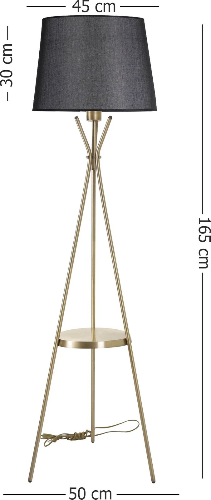 Llambë dyshemeje Opviq, trup metalik, abazhuri i zi, me raft të vogël