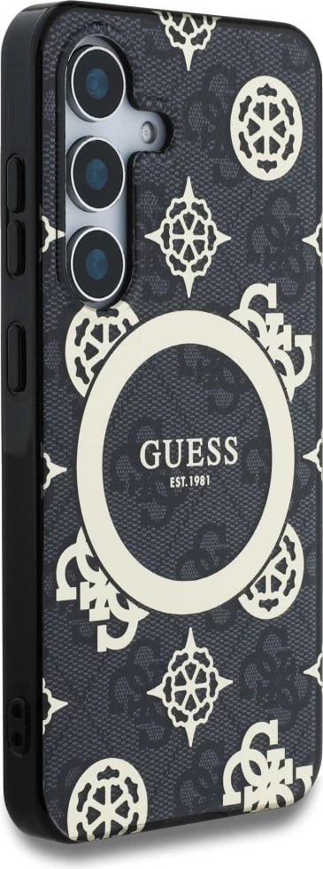 Mbështjellës Guess 4G Background Gold Electroplated Peony Pattern MagSafe për Samsung Galaxy S25, Zi Mbështjellës Guess 4G Background Gold Electroplated Peony Pattern MagSafe për Samsung Galaxy S25, Zi
