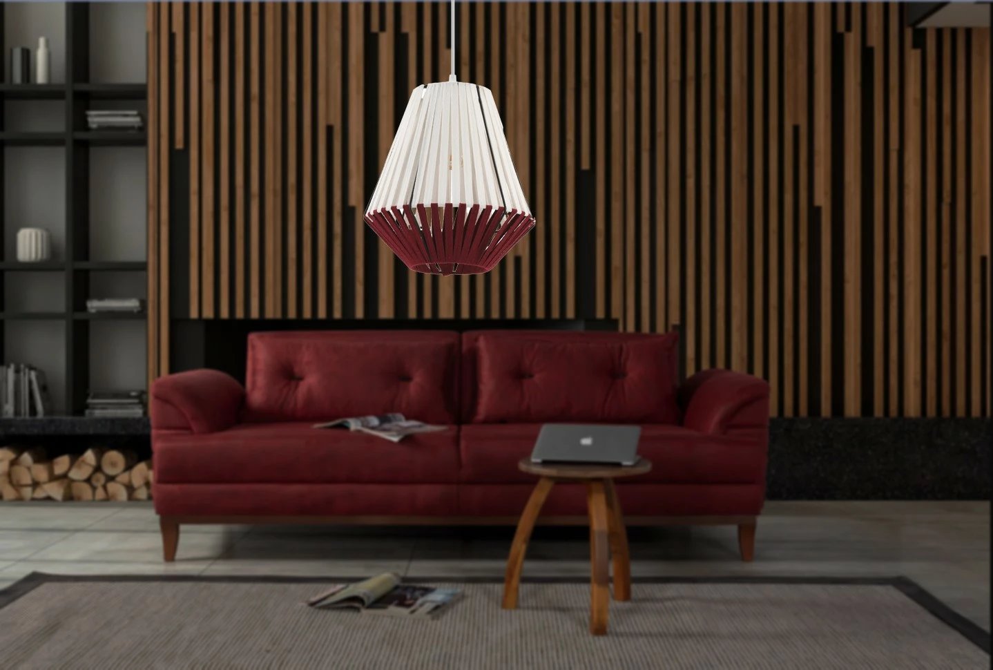 Llambë tavani Opviq, Jani, trup metalik, kapak makrame, e bardhë dhe e kuqe