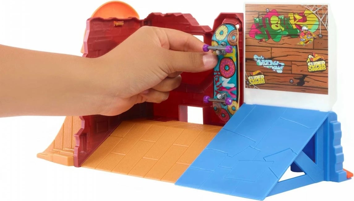 Set lodrash Hot Wheels Skate Donut Skatepark, me fingerboard dhe këpucë gishti, shumëngjyrësh