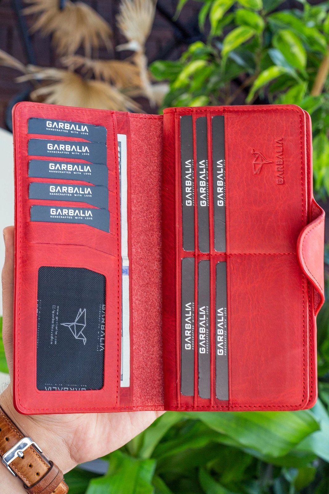 Portofol unisex, lëkurë origjinale, i kuq, Axel